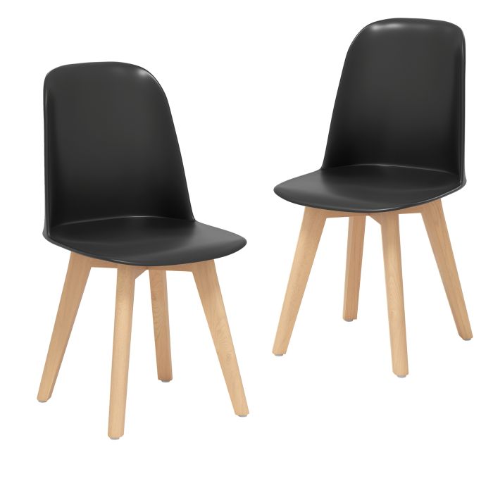QYRA Set of 2 Dining Chairs with Beech Wood Legs-Black