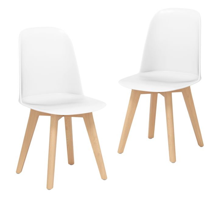 QYRA Set of 2 Dining Chairs with Beech Wood Legs-White