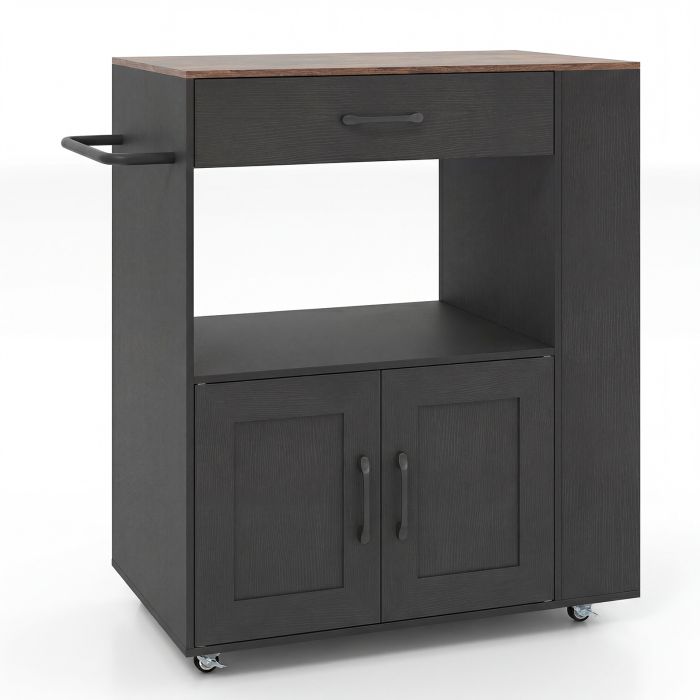 IVARA Kitchen Island Cart with Storage Rolling Kitchen Island on Wheels-Black