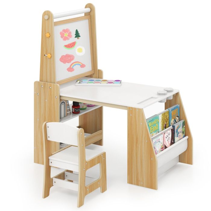 DARVELL Kids Art Table and Chair Set Multifunctional Kids Activity-Natural