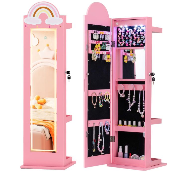 ZVARO Kids Jewelry Cabinet Standing Children Jewelry Organizer-Pink