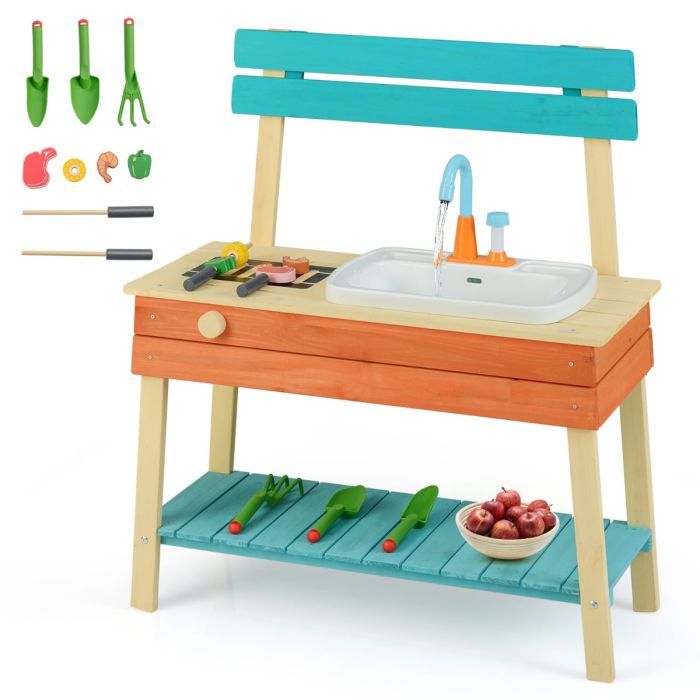 Kids Wooden Play Kitchen with Accessories-Blue
