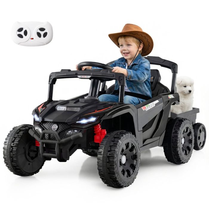 NYNOR 12V Battery Powered Ride On Kids Tractor with Detachable Trailer-Black