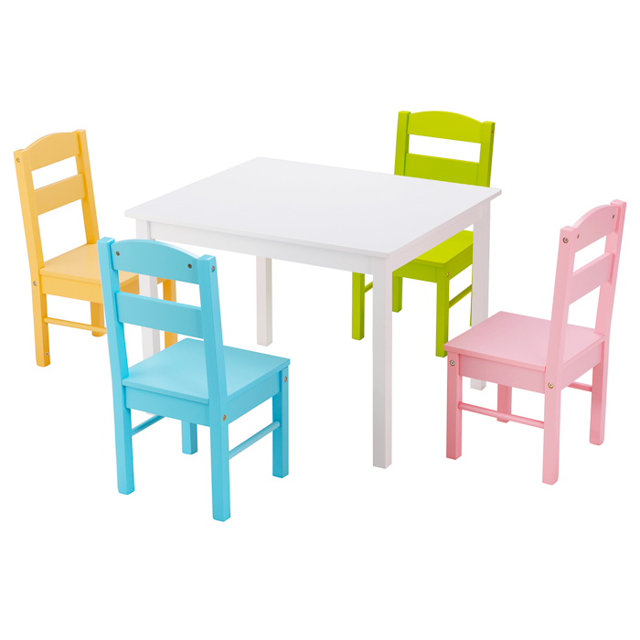 NEMYZO Kids Table and 4 Chairs Set for Toddlers Dining, Drawing, Reading-Pink and White