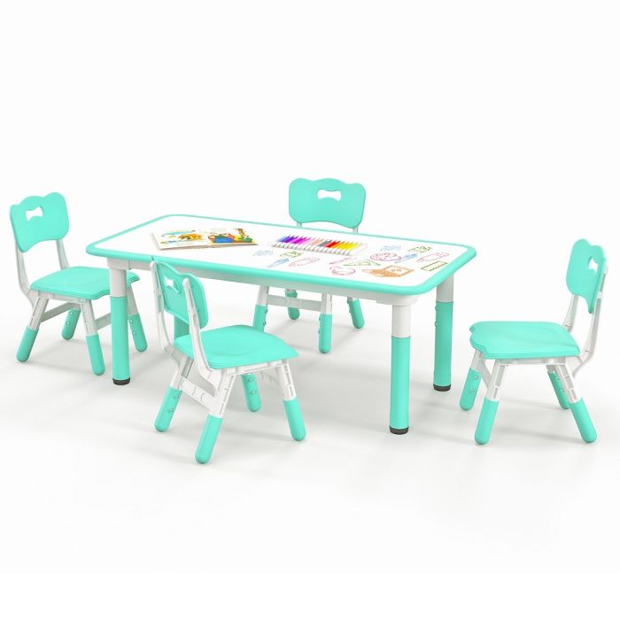 RAVI Kids Table and 4 Chairs Set with Graffiti Desktop for Home Daycare School-Green
