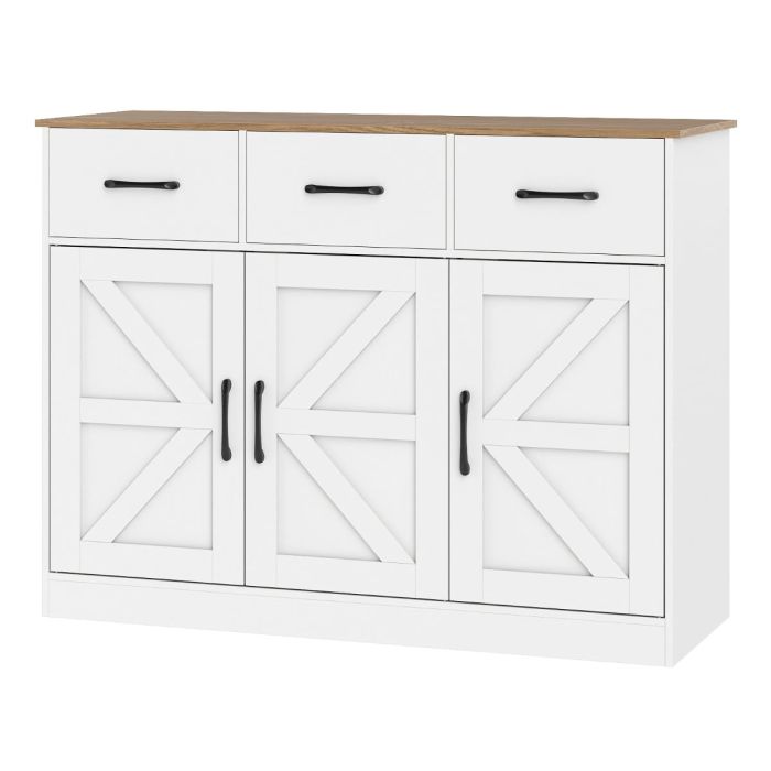 YVARO 108cm Large Sideboard Storage Cabinet with Adjustable Shelves and Doors-White