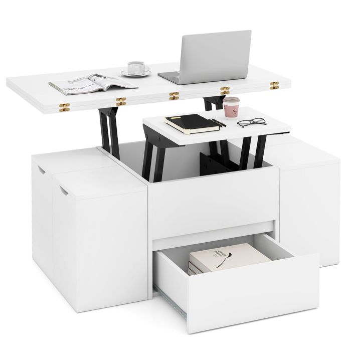 ZIREX Lift Top Coffee Table with Hidden Compartment and Drawer-White
