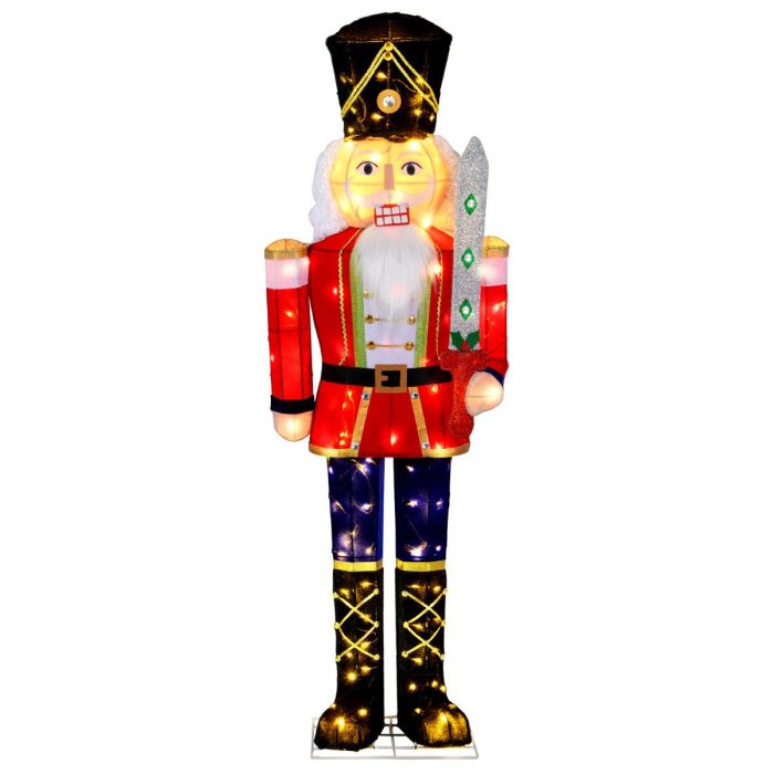 Lighted Nutcracker Soldier Outdoor Christmas Decoration with Glitter Sword - Red