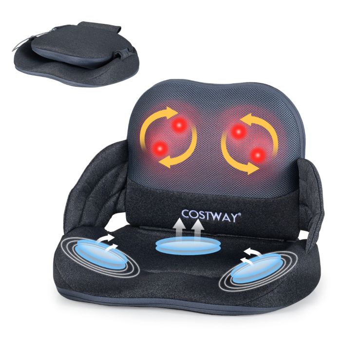 Shiatsu Seat Massager with Heat & Lumbar Support-Grey