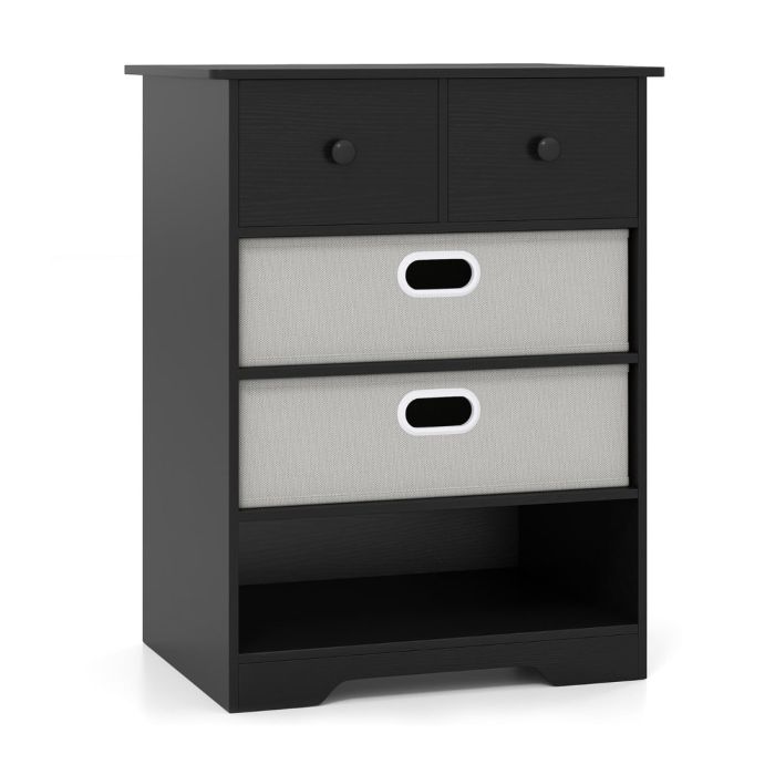 Modern Chest Storage Organizer with Open Shelves-Black