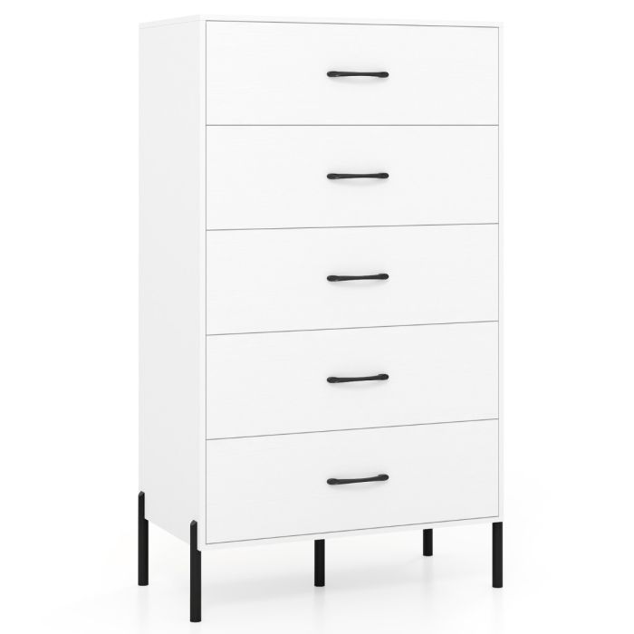 ZOST White Chest of Drawers - Tallboy, Medium-sized, 5 Drawers