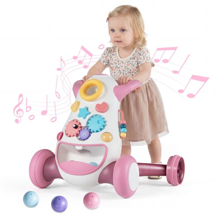 XLORA Montessori Baby Walker Toddler Educational Push Toy with Music and Light-Pink