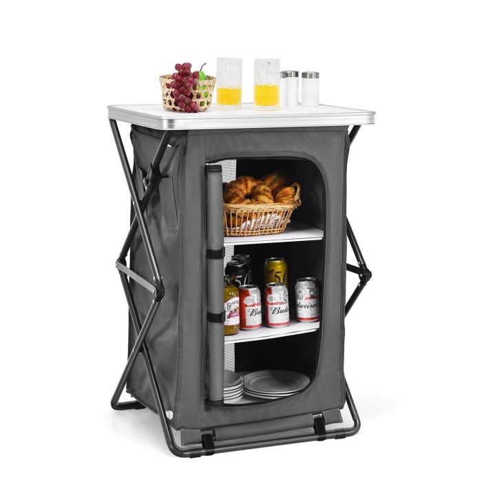 Camp Furniture - 3-Tier Folding Camping Storage Cabinet with Side Pockets and Carry Bag-M