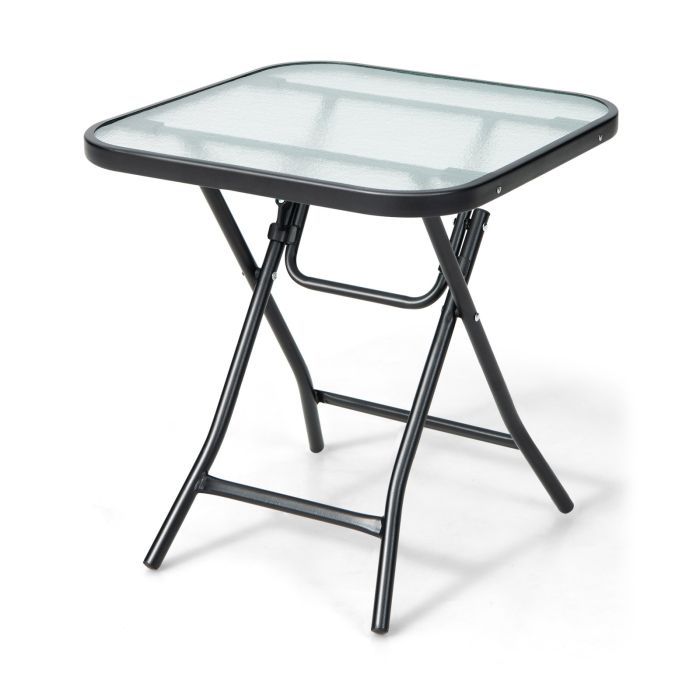 Garden Table - Patio Bistro Table Square Glass Side Table with Rustproof Frame