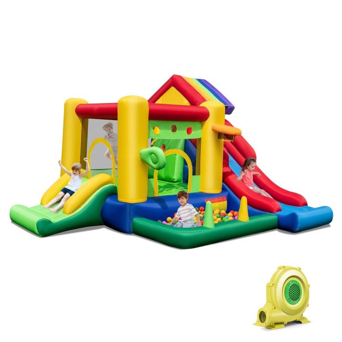 Bounce Castle - Inflatable Bouncy Castle with Dual Slides Climbing Wall and 680W Blower