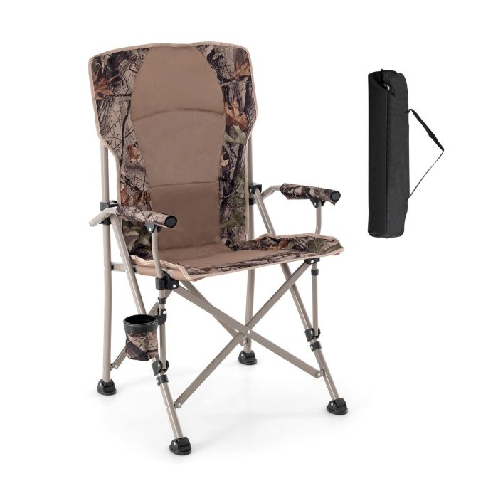 Camp Furniture - Portable Folding Camping Chair with Anti-Slip Feet, Cup Holder and Carrying Bag