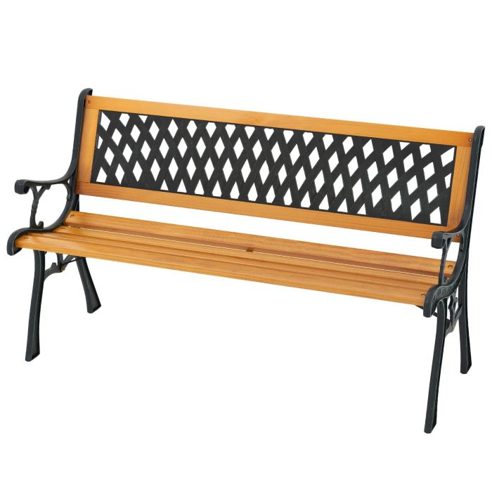 Garden Bench - 126cm Patio Garden Bench with Curved Armrests and Appealing Back