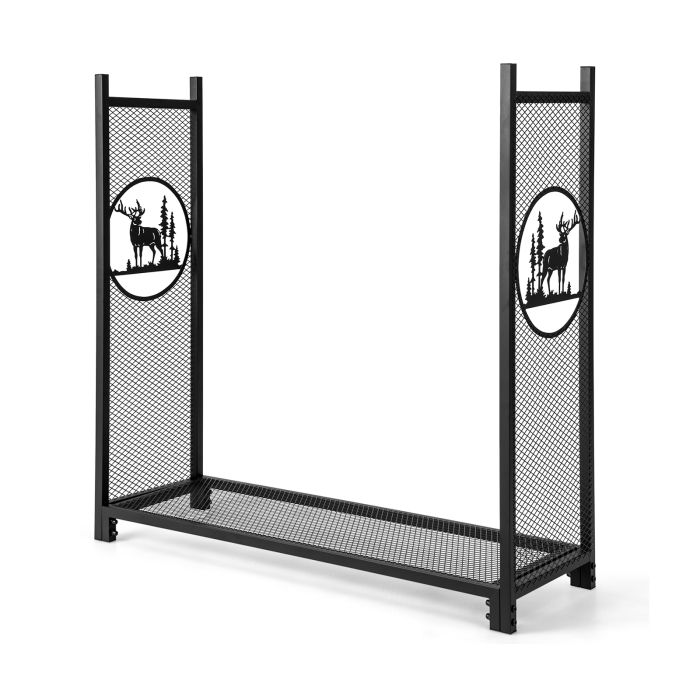 Firewood Rack - Firewood Rack Stand with Mesh Sides and Deer Tree Patterns