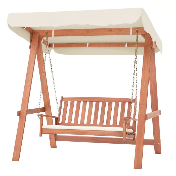 Porch Swing - Wood Porch Swing with Canopy, A Frame and Soft Seat Cushions