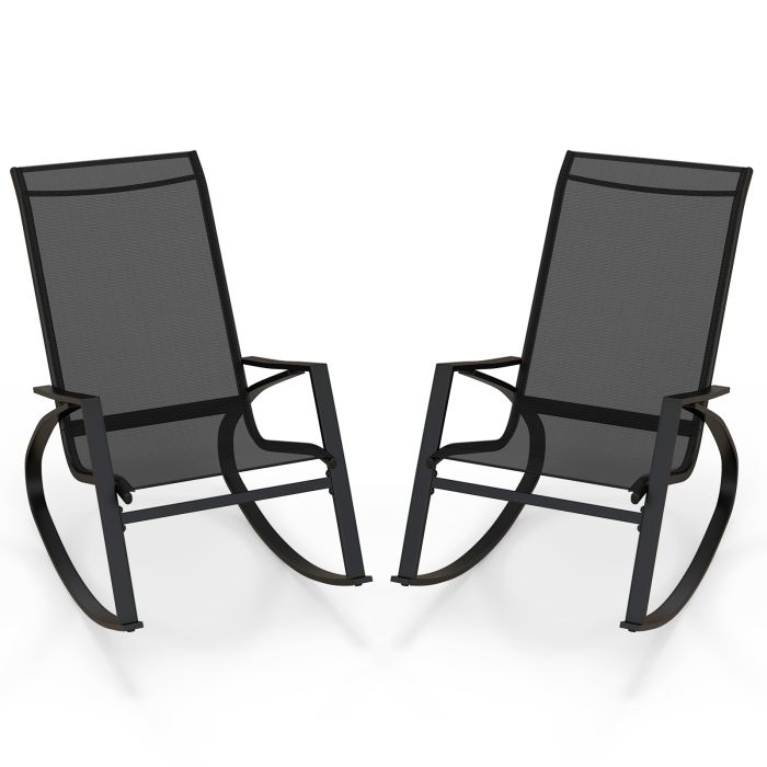 Garden Chair - 2 Pieces Patio Rocking Chairs with Ergonomic Backrest and Safe Stoppers-Black