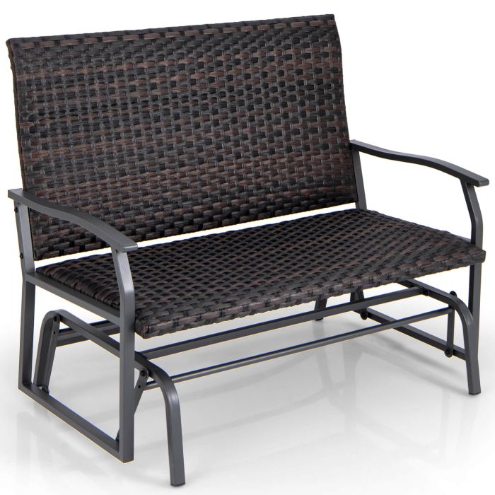 Garden Chair - Outdoor Swing Glider Bench 2-Person Rattan Woven Glider Loveseat-Brown