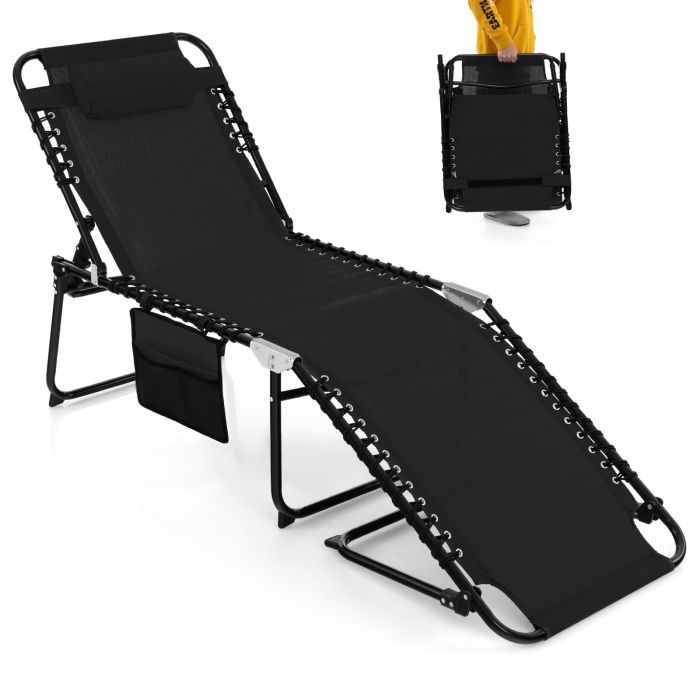 LYXOLY Patio Folding Chaise Lounge Chair Portable Sun Lounger with Adjustable Backrest-Black