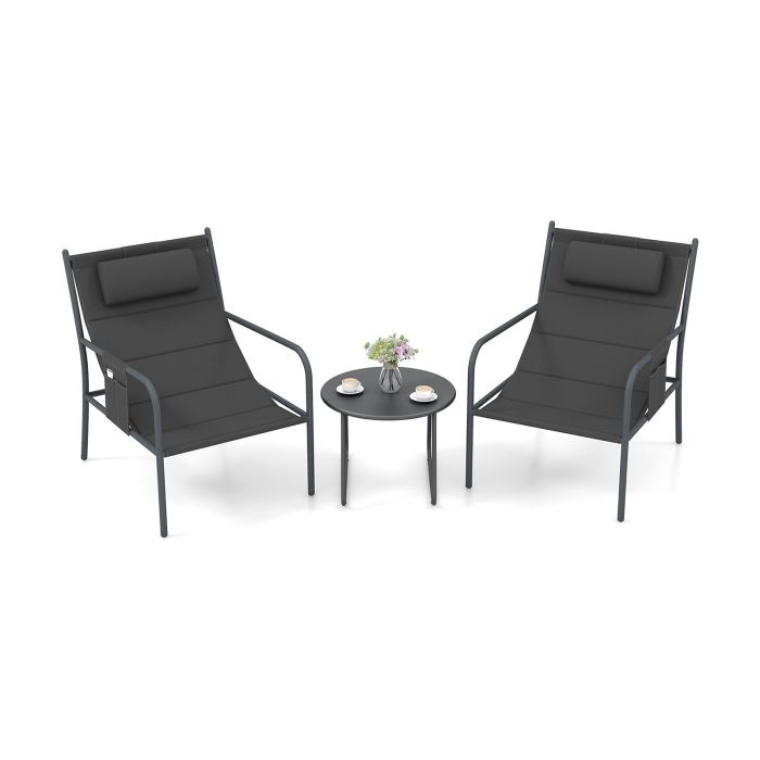 Patio Set - 3 Piece Outdoor Bistro Set with Chair and Coffee Table Set - Grey