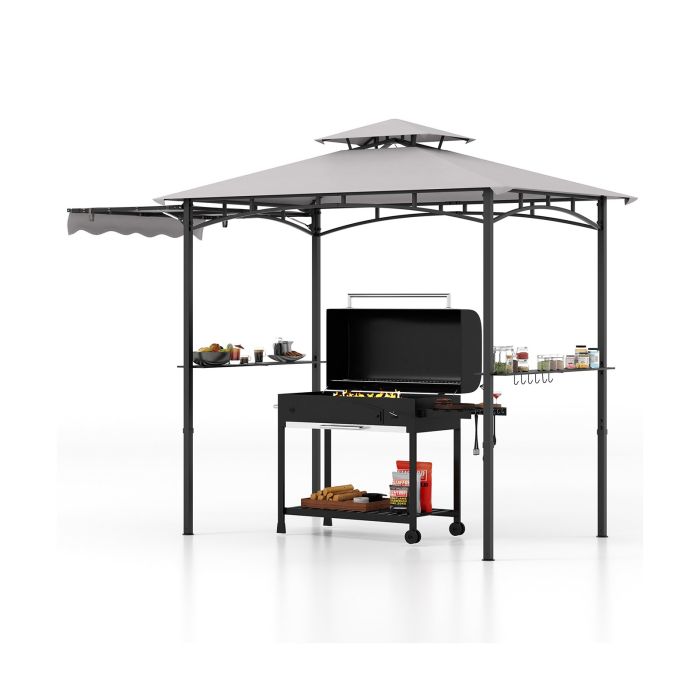 Garden Gazebo - Outdoor Barbecue Canopy Tent Grill Gazebo with Side Awning-Grey