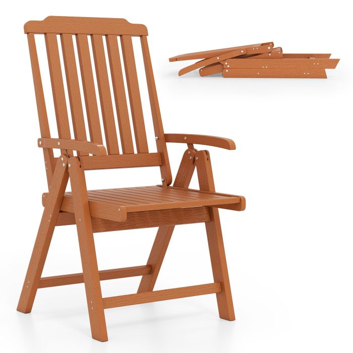 MYLYOV Foldable Patio Chair All-Weather HDPE Outdoor Dining Chair with Armrest-Brown