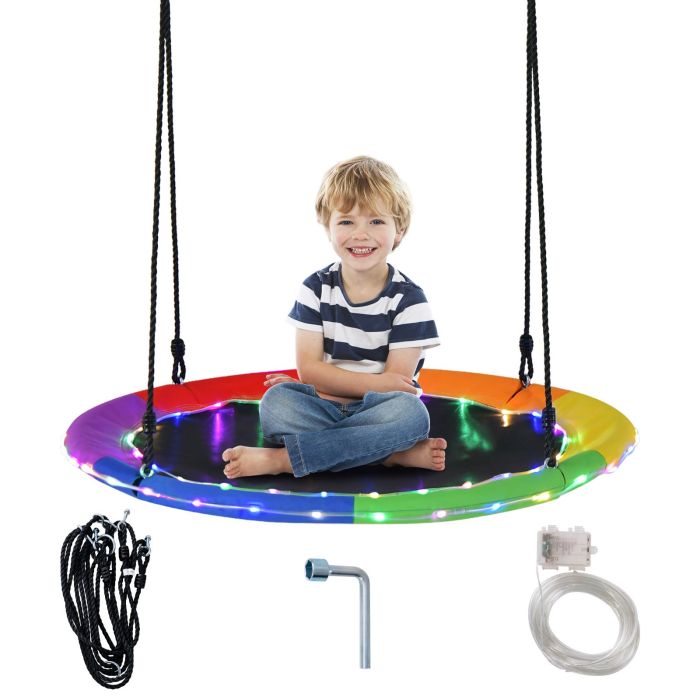 Kids Swing Set - Flying Saucer Tree Swing with 8 Light Modes and Adjustable Hanging Ropes-Colourful