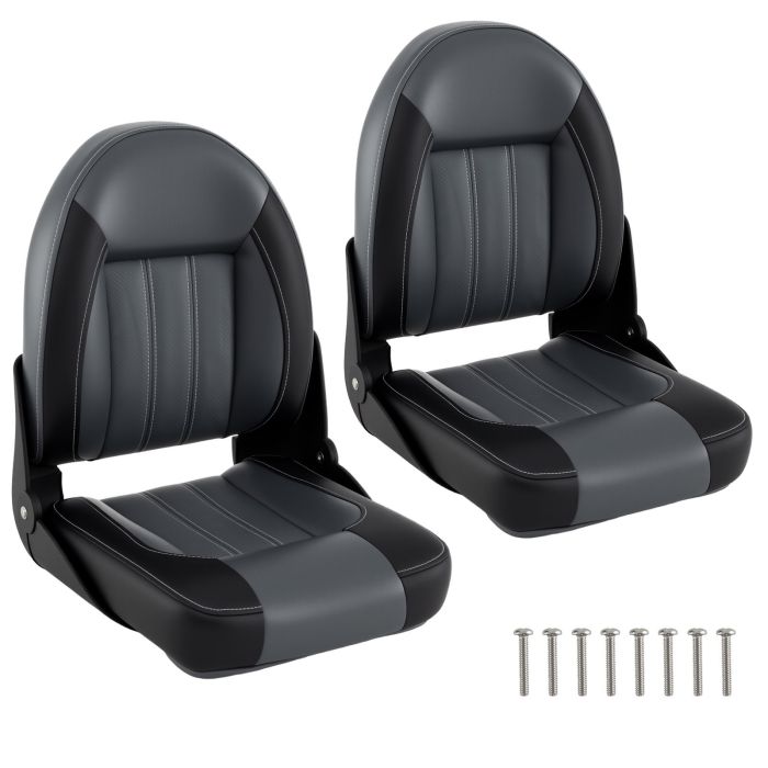 2-Pack Folding High Back Boat Seats with Waterproof PVC Leather and Thick Sponge Padding-Black