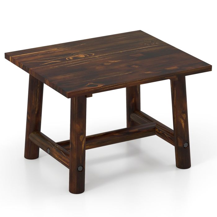 Square Side Table with Sturdy Legs and Reinforced Crossbar-Brown