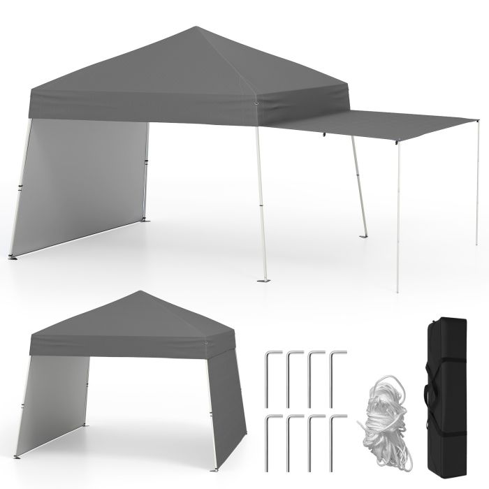 XOLOVE Pop up Canopy Tent with 2 Sidewalls Easy Setup Outdoor Sun Shelter-Grey