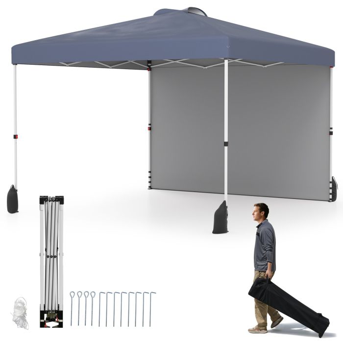 ZEXO 3 x 3 m Pop up Canopy Tent with 1 Sidewall Wheeled Bag-Grey