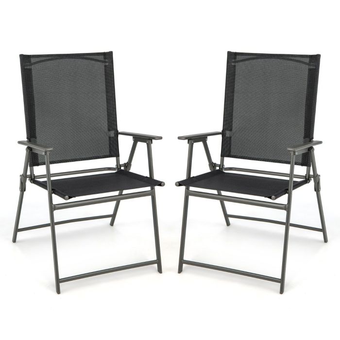 Garden Chair - 2 Piece Patio Folding Dining Chair Set with Weather-resistant Fabric-Black