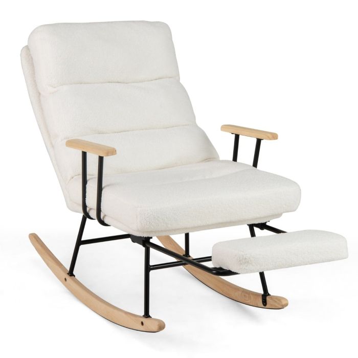 Nursery Rocking Chair Teddy Velvet Upholstered Rocking Chair-White