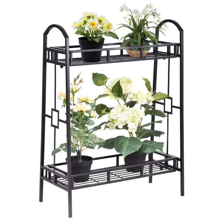 2 Tier Metal Plant Stand Indoor Outdoor Flower Pots Display Rack Shelf