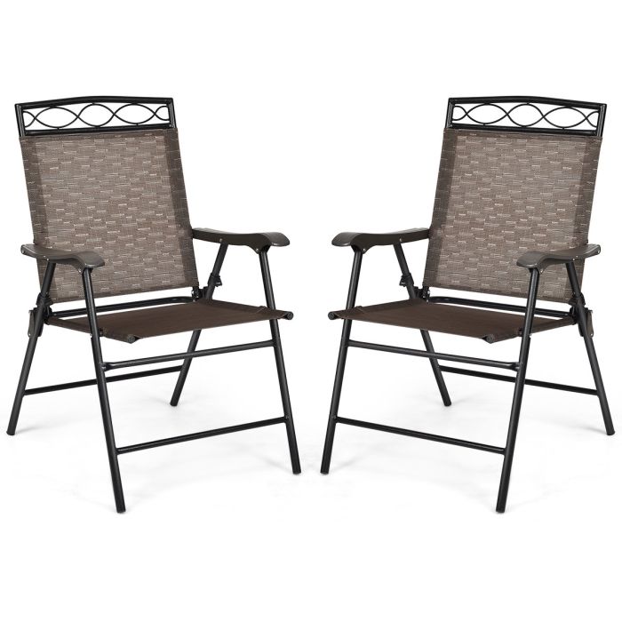 Patio Folding Chairs Set of 2 with Armrest for Garden Backyard