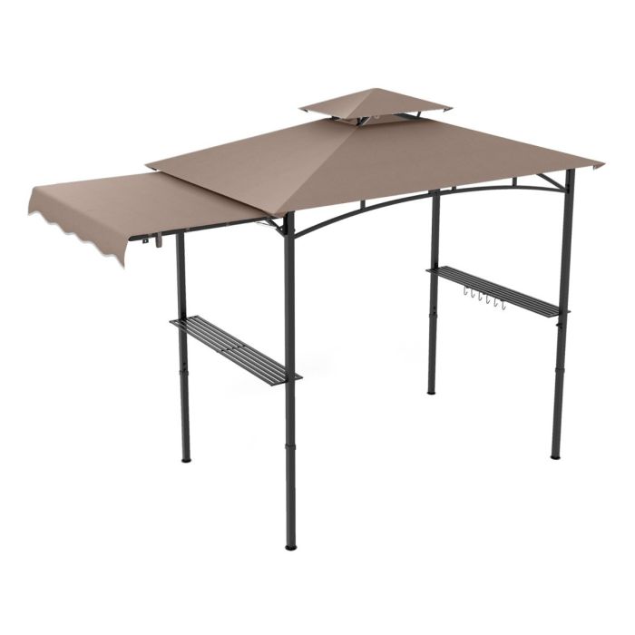 VAMOVA Outdoor Barbecue Canopy Tent Grill Gazebo with Side Awning-Brown