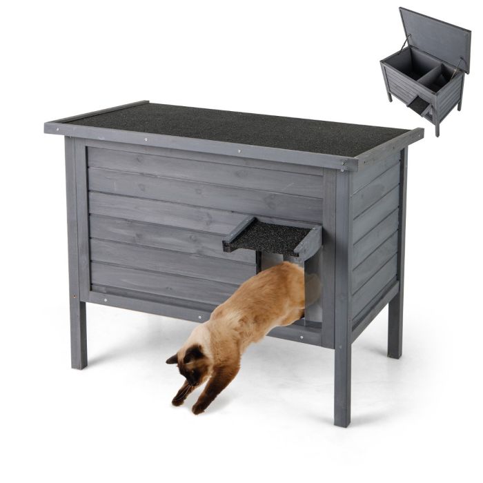 TYCOIN Outdoor Insulated Cat House with All-Round Insulated Styfoam-Dark Grey