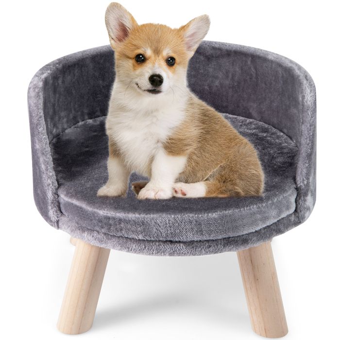 MARVELLON Pet Bed Sofa Wooden Couch with Removable and Washable Cushion-Grey