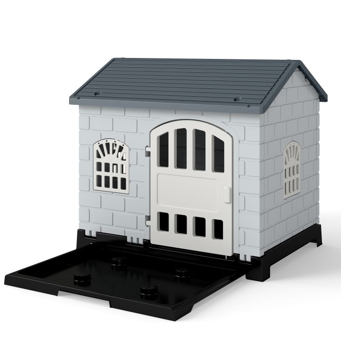 HYNOR Weatherproof Pet Shelter with Removable Toilet Tray-Dark Grey