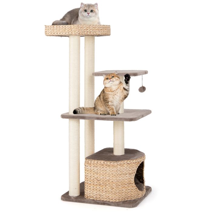 Cat Furniture - Cattail Cat Tower with Sisal Scratching Posts Perch Condo and Dangling Ball-Coffee