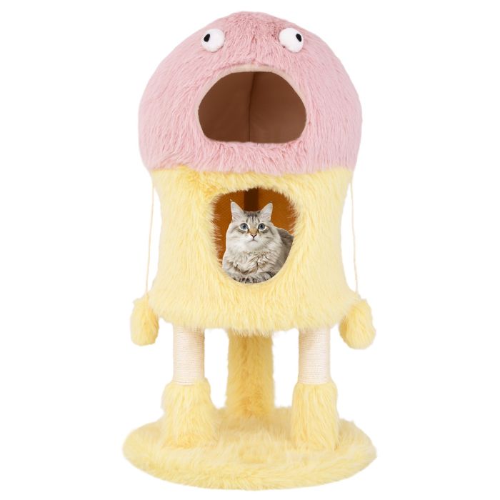 Cat Furniture - Cute Monster-Themed Cat Tower with 2 Private Condos-Yellow