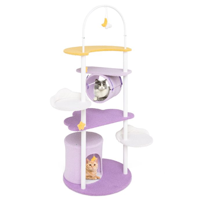 Multi-level Cute Cat Tree 158CM Large Cat Tower with Metal Frame-Purple