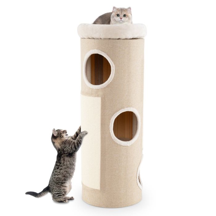 4-Story Cat House for Multiple Cats Elevated Cat Cave Bed-Beige