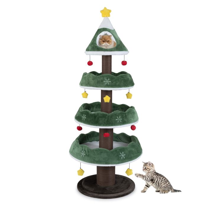 179cm Tall Christmas Cat Tree with Plush Platforms-Green