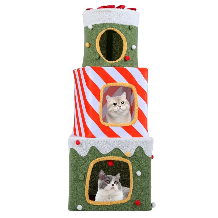 120cm Cute Cat Climbing Furniture with 3 Condos and Hideaway Caves-Green