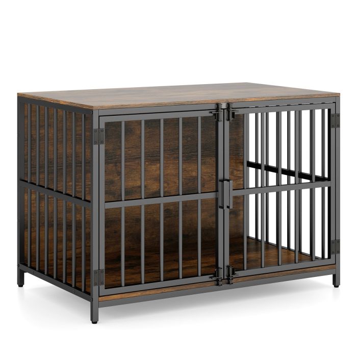 XOAL Heavy-duty Dog Crate Furniture with Dual Lockable Double Doors-Rustic Brown