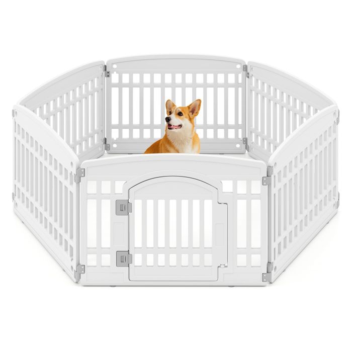 6-Panel 60cm Plastic Dog Playpen for Medium and Small Dogs-White